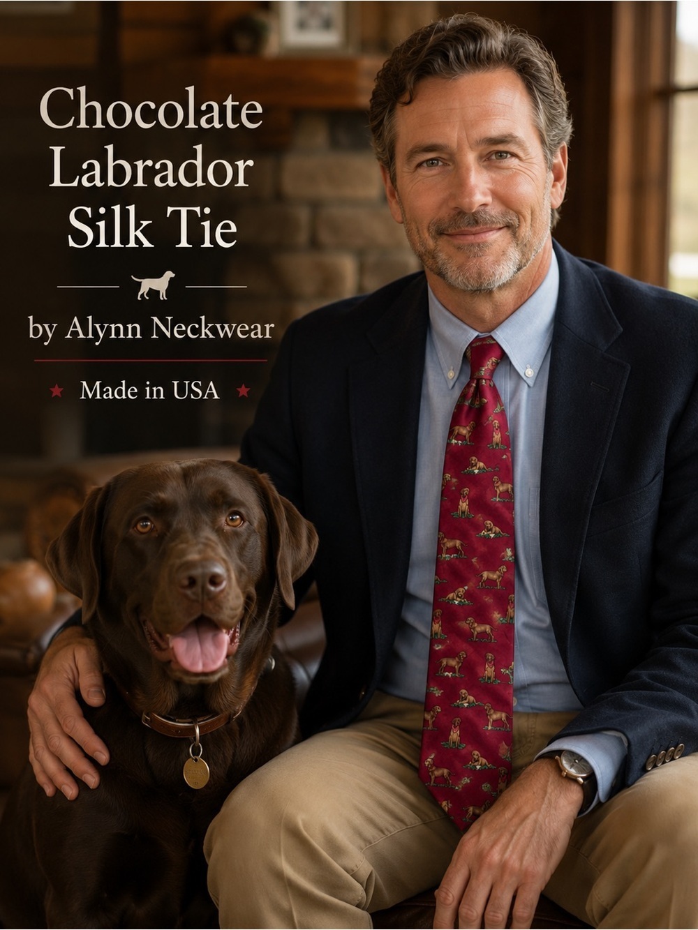Chocolate Labrador Silk Tie by Alynn Neckwear – Made in USA